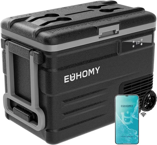 Euhomy - Refrigerador de 12 voltios, 59QT (55L), control de aplicación de refrigerador de 12V, enfriador eléctrico de 12/24V CC 110-240V CA,