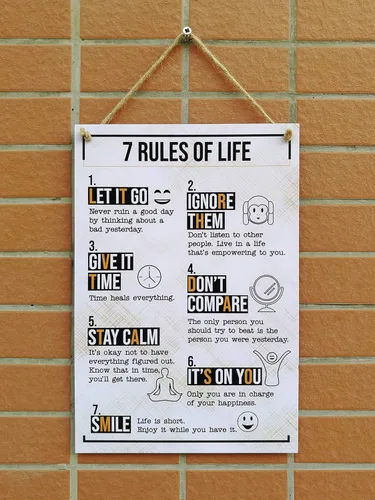 Miniatura 5 de CARISPIBET 7 reglas de la vida Letrero de decoración del hogar feliz e inspirador decoración de casa 12 x 8 pulgadas