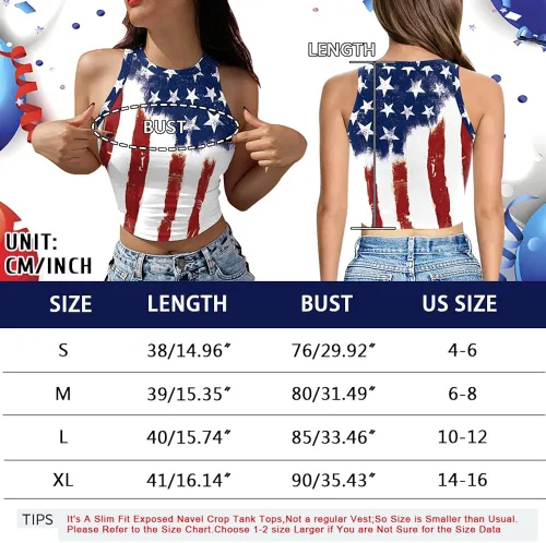 Miniatura 6 de Camiseta corta con bandera estadounidense para mujer, patriótica de Estados Unidos, para el 4 de julio, sexy, expuesta, suave, para verano, sin