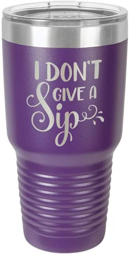 Miniatura 18 de Taza de viaje de acero con recubrimiento de polvo grabado con láser, con texto en inglés "I DON'T GIVE A SIP Engraved Tumbler", sin BPA