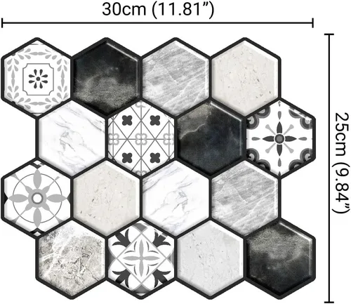 Miniatura 9 de MOSAICOWALL Azulejos autoadhesivos para salpicaduras (juego de 10 azulejos) (negro y blanco)