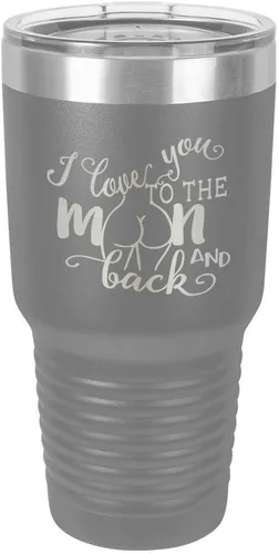 Miniatura 13 de Vaso negro de 30 onzas con popote y tapa superior deslizante con texto en inglés "I love you to the moon and back", color negro
