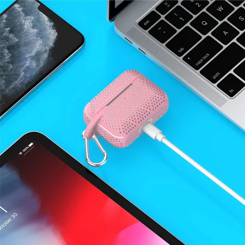 Miniatura 6 de TalkWorks Funda para AirPods Pro con llavero – Funda protectora de silicona dura para AirPods, llavero con clip, mosquetón de carga inalámbrica Negro