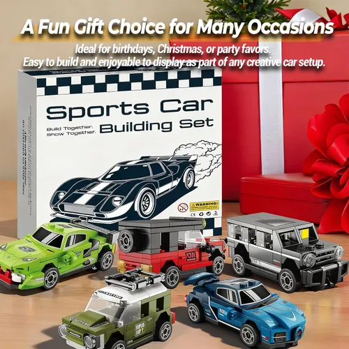 Miniatura 6 de Mini Speed Champions - Juego de construcción de automóviles de Pascua, paquete de 6 kits de autos deportivos de 64 a 76 piezas, fácil de construir