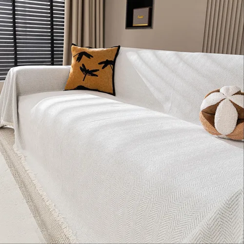 Miniatura 14 de Funda de sofá de felpilla antideslizante lavable para mascotas, funda de sofá con borlas, protector de muebles para sala de estar, color beige, 71 x