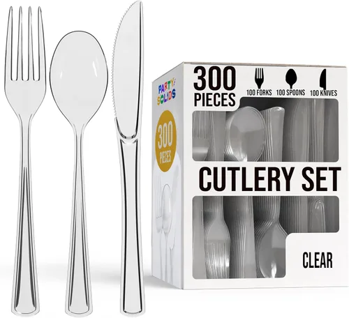 Miniatura 22 de Party Solids - Juego de cubiertos de plástico negro resistente de 300 piezas, cubiertos desechables negros resistentes, juegos de utensilios, 100