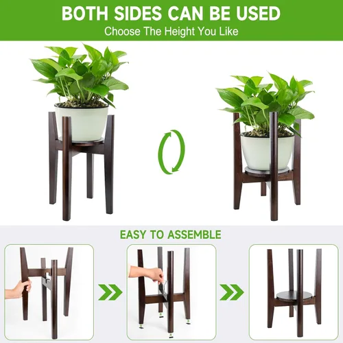 Miniatura 2 de Soporte ajustable para plantas con bandeja, soporte de madera para plantas de interior para macetas de 8 a 12 pulgadas, moderno soporte para macetas