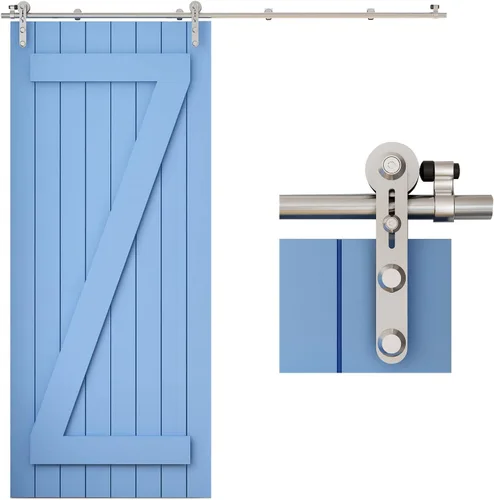 Miniatura 18 de TSMST Kit de herrajes para puerta corrediza de granero de 6.6 pies, riel de puerta de granero resistente de acero inoxidable para montaje superior