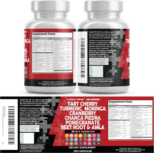 Miniatura 9 de Clean Nutraceuticals Cápsulas de extracto de cereza ácida con cúrcuma, moringa, arándano, chancapiedra, apio, quercetina, ACV, granada