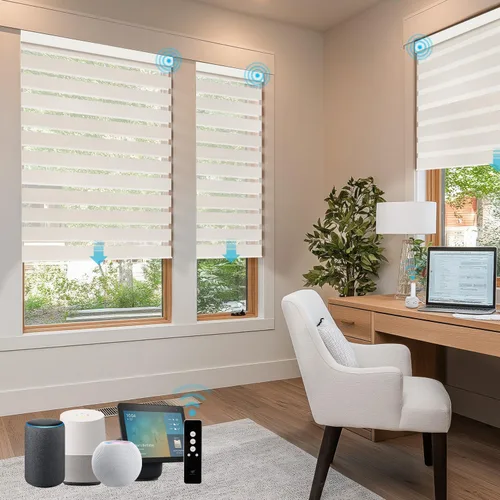 Miniatura 32 de SmartWings Persianas motorizadas de cebra con cenefa funcionan con Homekit Thread Alexa Z-Wave Smart de doble capa con control remoto, persiana