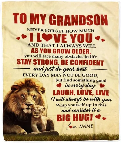 Miniatura 9 de Manta personalizada con texto en inglés «To My Grandson from Grandma Grandpa You Will Never Lose Lion Nison», manta de forro polar personalizada