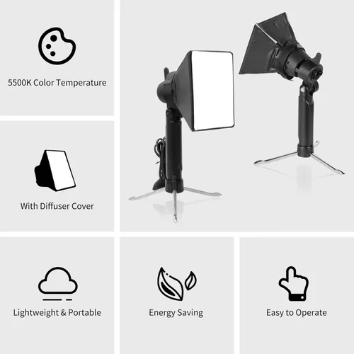 Miniatura 5 de Meking Mini Softbox Kit de iluminación de fotografía, lámpara LED portátil de iluminación continua de 4 x 4.8 pulgadas con difusor plegable para Luz
