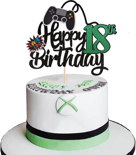 Miniatura 19 de 1 PCS Decoración para Pastel de Videojuegos Feliz Cumpleaños 14 con Purpurina, Palillo Decorativo de Pastel de Videojuegos Game On Controladores