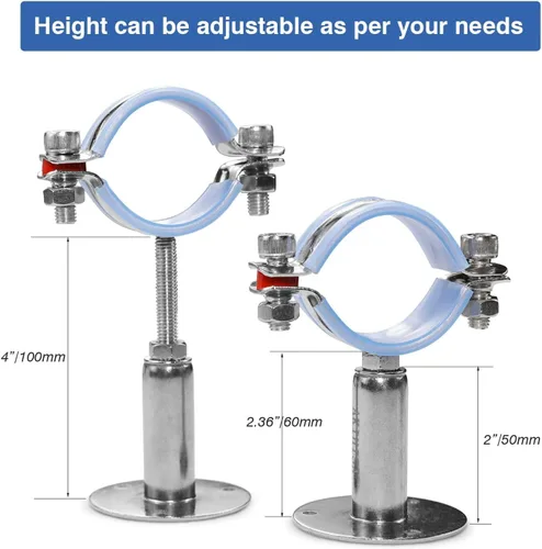 Miniatura 3 de AKIHISA Soporte de tubo de montaje en techo de 1-37/64 pulgadas, paquete de 2 ganchos ajustables de acero inoxidable 304 con anillo dividido