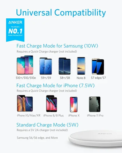 Miniatura 3 de Anker Cargador inalámbrico 313 (Pad), certificado Qi, carga rápida máxima de 10 W para Samsung, compatible con iPhone 16 Plus/15 Plus/14 Plus/12