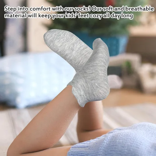 Miniatura 5 de Calcetines para niños pequeños, 25 pares de calcetines tobilleros para niños y niñas con lengüetas de tracción para niños de 1 a 13 años, calcetines