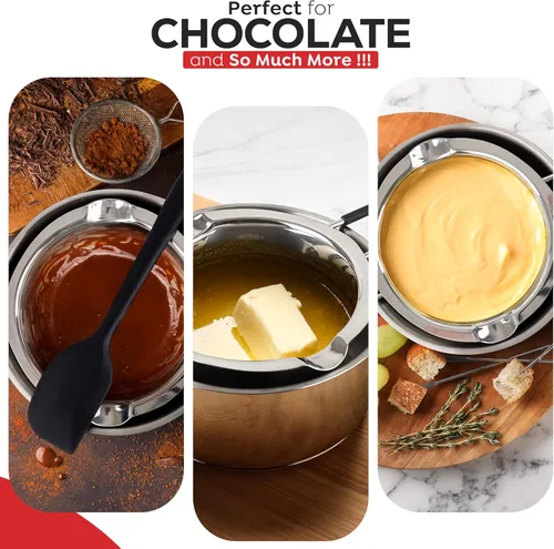 Miniatura 5 de AVACRAFT Olla doble de acero inoxidable 18/8 con olla de acero inoxidable y espátula de silicona, juego de caldera doble para derretir chocolate