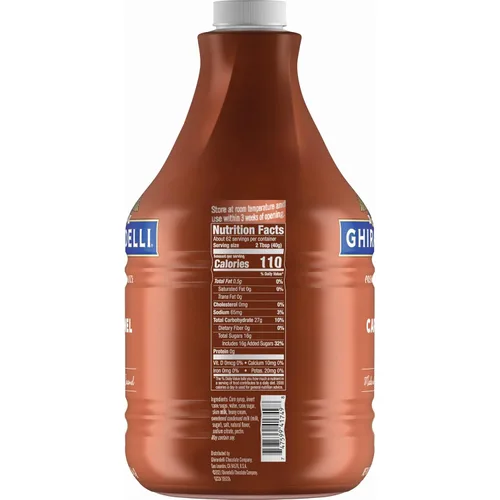 Miniatura 3 de Ghirardelli Salsa de caramelo, botella de 87.3 onzas (5 libras 7.3 onzas) con cuchara y bomba de barista estampada Ghirardelli