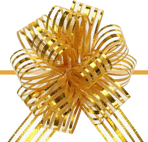 Miniatura 16 de MECCANIXITY 5 lazos metálicos de organza de 4 pulgadas para envolver regalos, color rosa claro para cestas de boda, regalos de Navidad, día de San