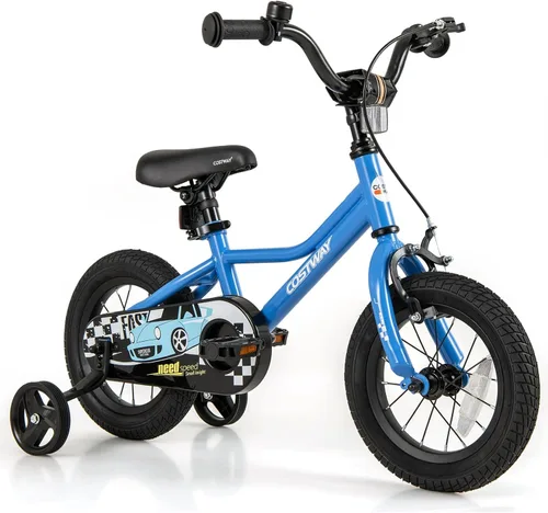 Miniatura 14 de COSTWAY Bicicleta para niños de 12/14/16/18 pulgadas, bicicleta de entrenamiento para niños y niñas con ruedas de entrenamiento extraíbles, Azul