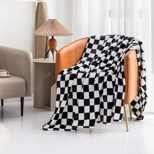 Miniatura 5 de LOMAO Manta de franela con patrón de cuadrícula de ajedrez, suave, lujosa, cálida y acogedora para sofá y cama, para todas las estaciones