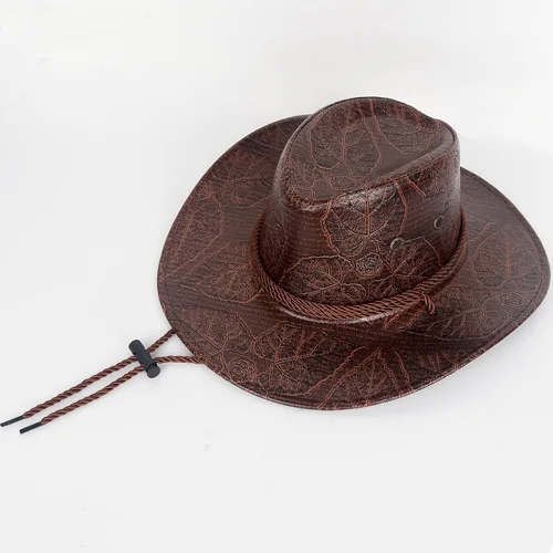 Miniatura 7 de L'VOW Conjunto de sombrero de vaquero retro de piel sintética con bandana para mujeres y hombres, disfraz temático de fiesta