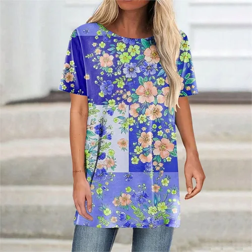 Miniatura 3 de Blusas con estampado retro de temperamento para mujer, de manga corta, transpirable, con cuello redondo y elástico