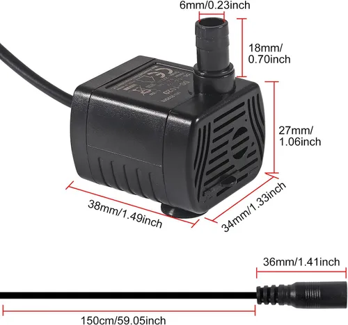 Miniatura 2 de 2 bombas de agua sumergibles de 200 L/H DC 5.5-12 V 1-3 W con tubo de 6.5 pies para acuario, estanque, fuente, hidroponía