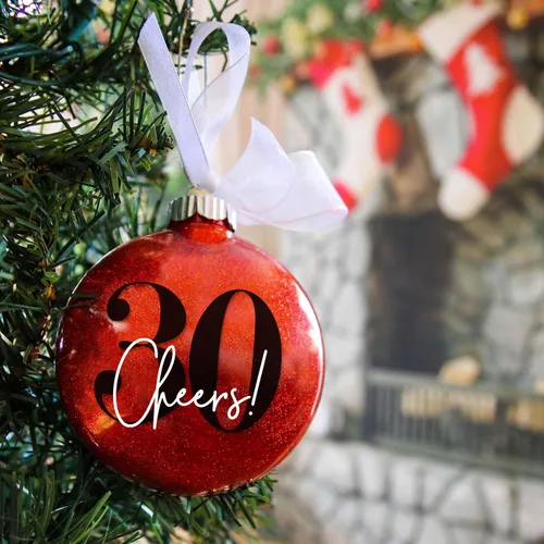 Miniatura 2 de Adorno Navideño del 30º Cumpleaños, Brindis por 30 Años Regalo para Él o Ella, Recuerdo de Cumplir Treinta Años, Bola Brillante con Purpurina y Lazo