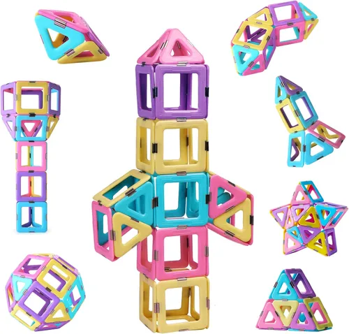 TOKBLOK Juego de Azulejos Magnéticos Pastel - 40 Piezas Bloques de Construcción STEM para Niños de 3 a 8 Años, Juguete Creativo y Educativo para