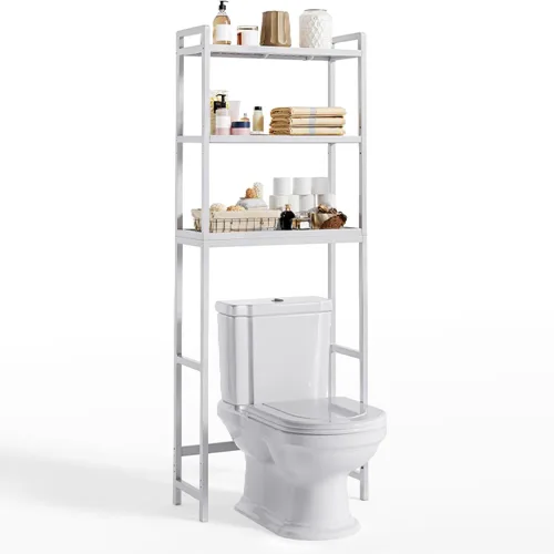 Miniatura 9 de Gizoon Armario de almacenamiento de 3 niveles sobre el inodoro, almacenamiento de bambú para baño sobre inodoro con estantes ajustables, estantes