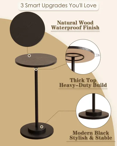 Miniatura 4 de Masupu Mesa para Bebidas, Mesa Auxiliar Redonda para Espacios Pequeños, Mesa Auxiliar de Pedestal, Mesa Auxiliar Pequeña con Base de Metal