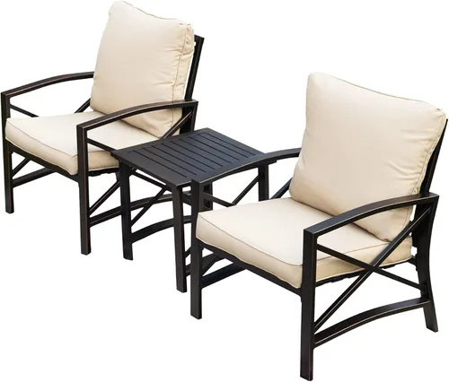 Miniatura 12 de LOKATSE Mecedora para patio, al aire libre, juego con mesa de café Caqui / negro