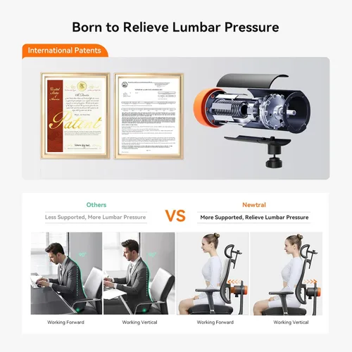 Miniatura 4 de Newtral - Silla ergonómica de oficina - Silla de escritorio para oficina en casa con soporte lumbar adaptable, con reposapiés, reposabrazos 4D, Negro