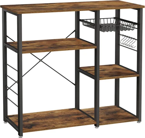 Miniatura 11 de VASAGLE Estante de cocina, soporte para barra de café con estación de carga, 35.6 pulgadas de alto, estantes de almacenamiento, canasta de alambre