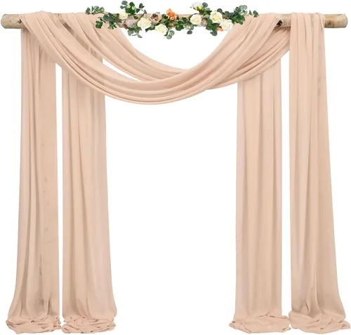 Miniatura 48 de Cortinas de arco de boda, 8 paneles de 28" x 20 pies, cortinas de tela de gasa blanca para ceremonia y recepción Blanco