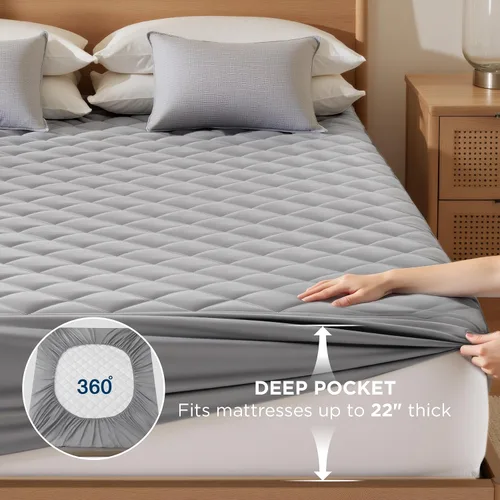Miniatura 5 de Bedsure Protector de colchón impermeable tamaño individual, cubrecolchón acolchado con bolsillo profundo de hasta 22 pulgadas, funda de cama suave