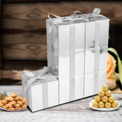 Miniatura 2 de Paquete de 100 Cajas de Regalo Pequeñas, Cajas de Favor de 2x2x2 Pulgadas, Cajas de Regalo de Papel Plateado con Tapas para Regalos, Manualidades