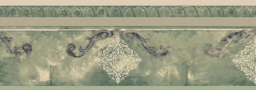 Miniatura 5 de Dundee Deco Papel tapiz para despegar y pegar DDAZBD9263 - Borde de pared de damasco verde abstracto, diseño retro, 15 pies x 7 pulgadas