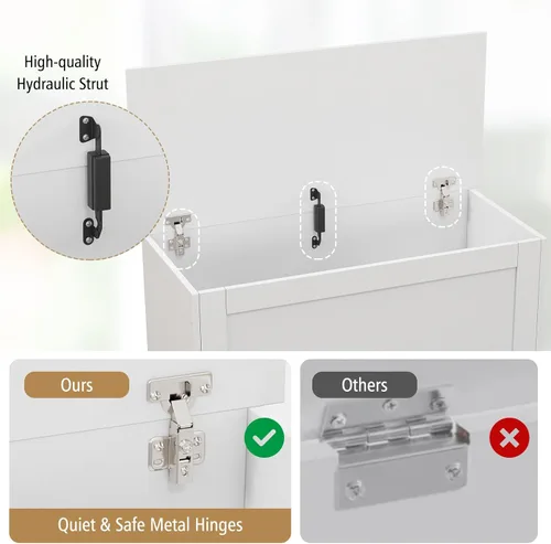 Miniatura 7 de LOKO Baúl de almacenamiento de 35.5 pulgadas, caja de almacenamiento superior con bisagras de metal, banco de almacenamiento de madera con puntal