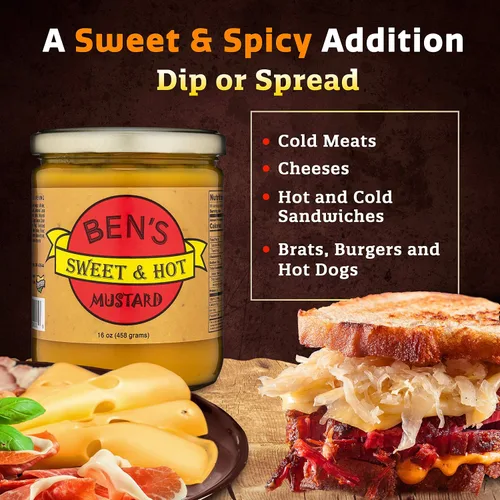Miniatura 3 de Ben's Sweet & Hot Mostaza picante salsa de mostaza y mostaza amarilla para untar delicatessen, mostaza natural, dulce y caliente, 16 onzas