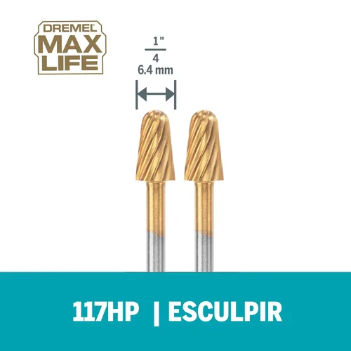 Miniatura 6 de Dremel 117HP Max Life 1/4" (6.4mm) Broca de tallado rotativa de alto rendimiento, paquete de 2