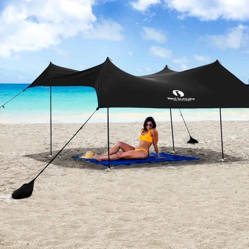 Miniatura 11 de Red Suricata Tienda de campaña familiar y toldo de playa, UPF50, parasol con 4 postes de aluminio, anclajes de 4 postes y pala de arena, lona grande