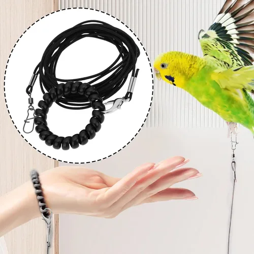 Miniatura 2 de Arnés para pájaros Cuerda de entrenamiento volador 3M para loros, palomas y periquitos con anillo 4# (negro)