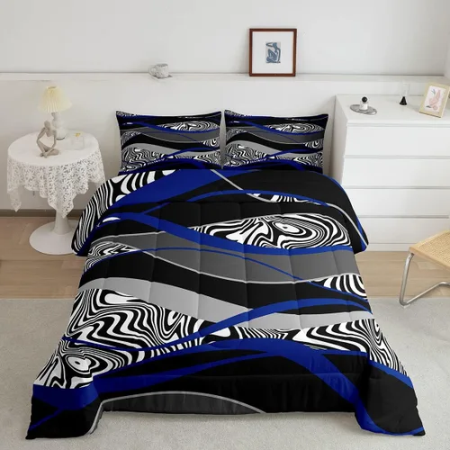 Miniatura 35 de Juego de edredón de rayas rojas y negras, juego de ropa de cama tamaño King con ondas circulares abstractas, geométrico, espiral, acolchado, 3 Multi
