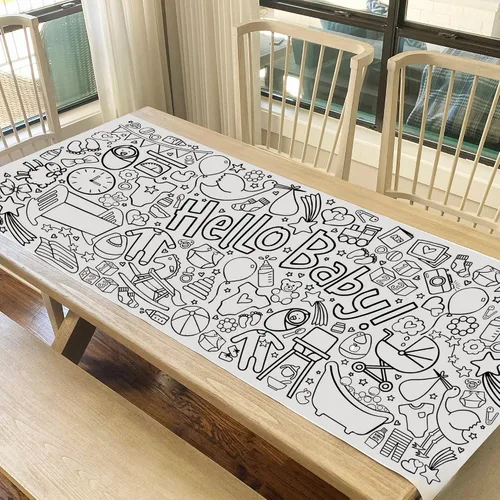 Miniatura 2 de Tiny Expressions Mantel para colorear con texto en inglés "Hello Baby, enrollado, sin arrugas, 30" x 72", póster gigante para colorear para baby