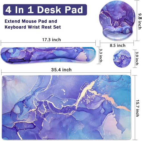Miniatura 2 de Set de Reposamuñecas para Mouse de Juego 4 en 1, Alfombrilla de Escritorio + Alfombrilla de Mouse con Reposamuñecas + Reposamuñecas para Teclado + 4