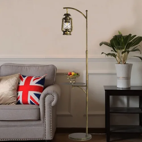 Miniatura 3 de beaysyty Lámparas de Pie Ajustables Estilo Granja con Bandeja Farol Lámpara Alta de Pie para Dormitorio Decoración del Hogar para Oficina Café Den