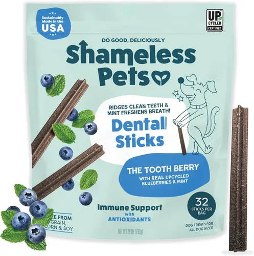 Miniatura 9 de Shameless Pets Golosinas dentales para perros, Carrate Chomp, palitos dentales saludables con soporte para la piel y el pelaje para limpieza