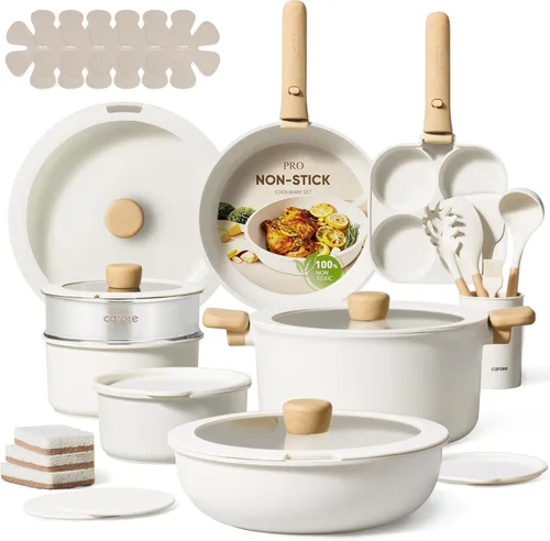 Miniatura 10 de CAROTE 19 piezas ollas y sartenes antiadherentes, juegos de utensilios de cocina con mango desmontable, ollas y sartenes de cocina de inducción